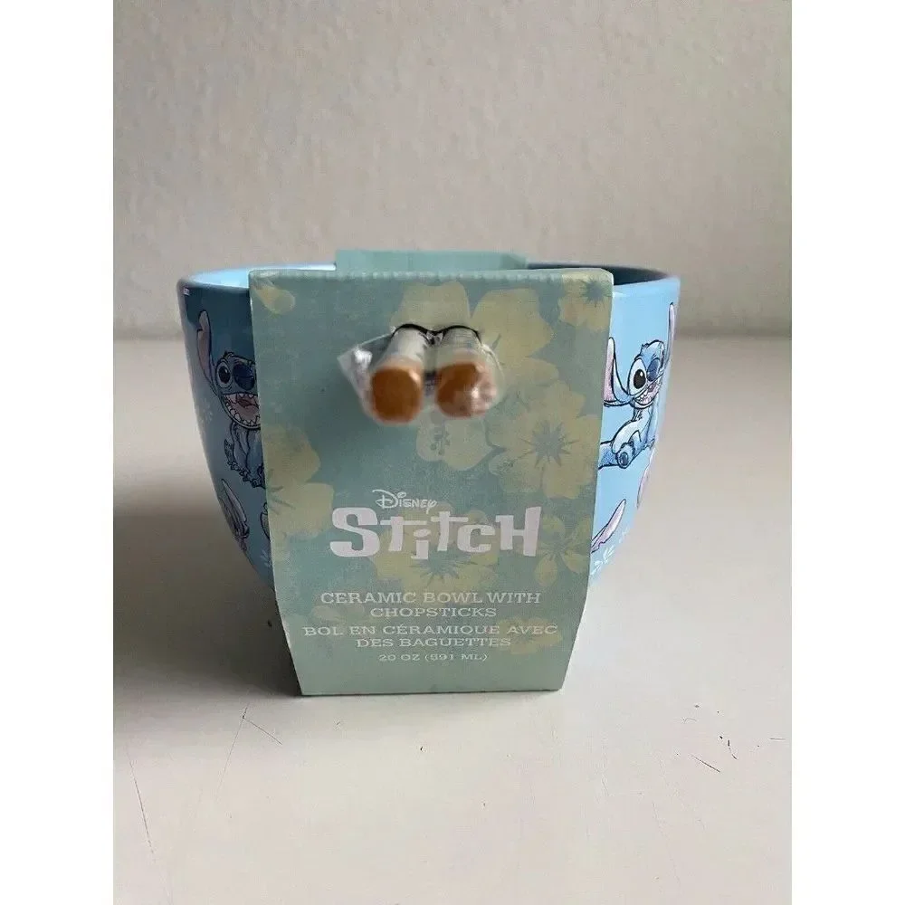 Disney Lilo And Stitch Floral  Ramen Ceramic Bowl With Chopsticks‎ 20 Oz NEW